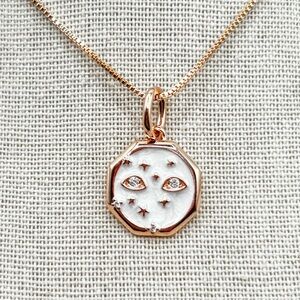 NWOT Sterling silver 18k rose gold plated eyes medallion necklace pendant 18”